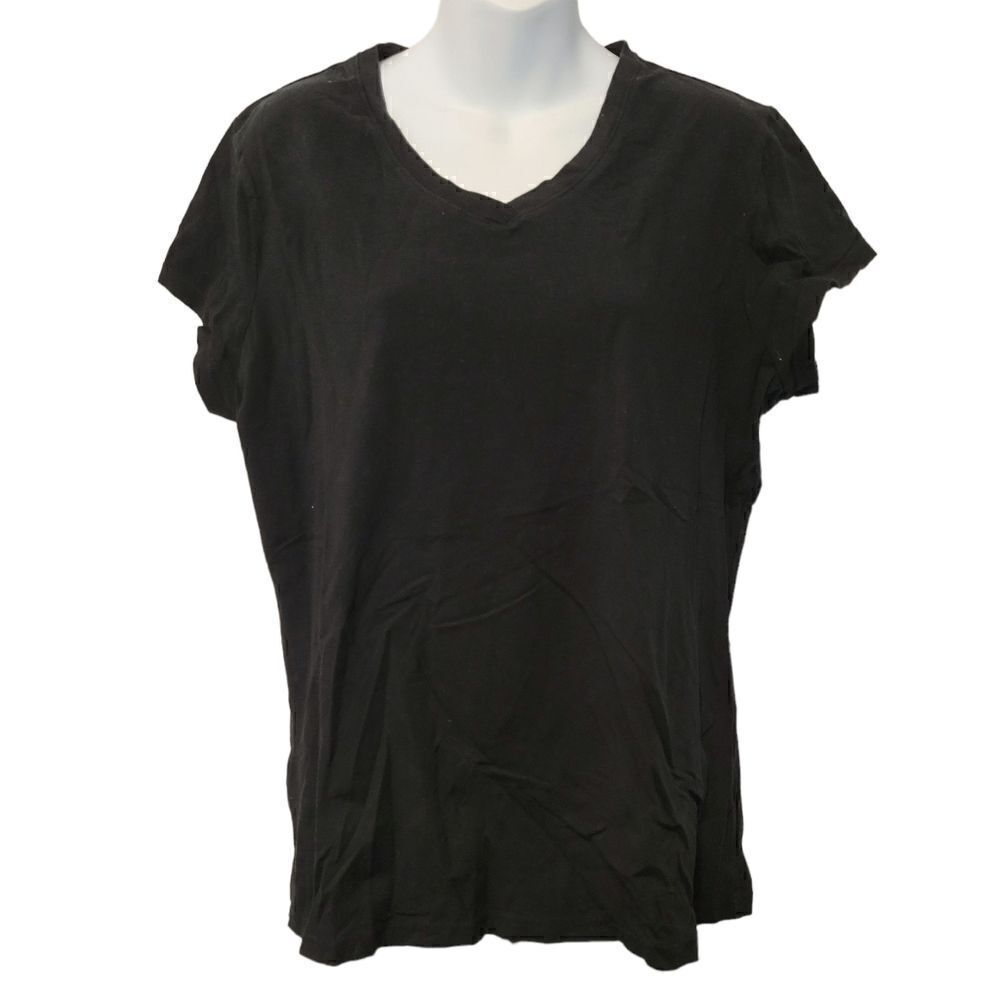 2/$20 George Plain Black 95% Cotton Top Tee T-shirt Size: XL